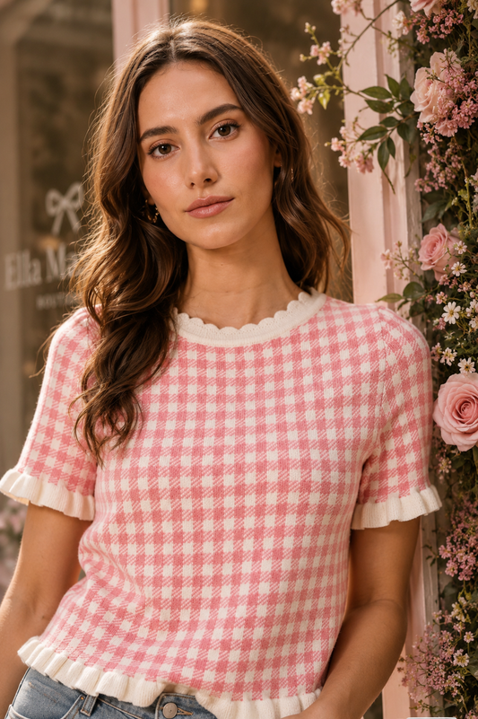 Pink Magnolia Gingham Sweater